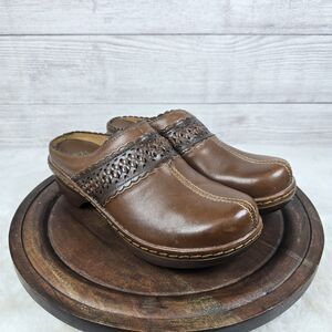 Ariat Brown Leather Clogs Embossed Detail Womens Sz 6.5 Western Comfort